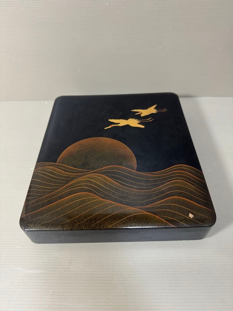 2197   漆器 高級 日本製　沈金日の出鶴　文箱 書類入れ 書類ケース