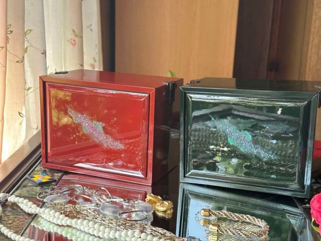 2245様感謝‼️JAPAN輪島螺鈿蒔絵「銀河-翠と紅」器局形宝石箱2点箱入