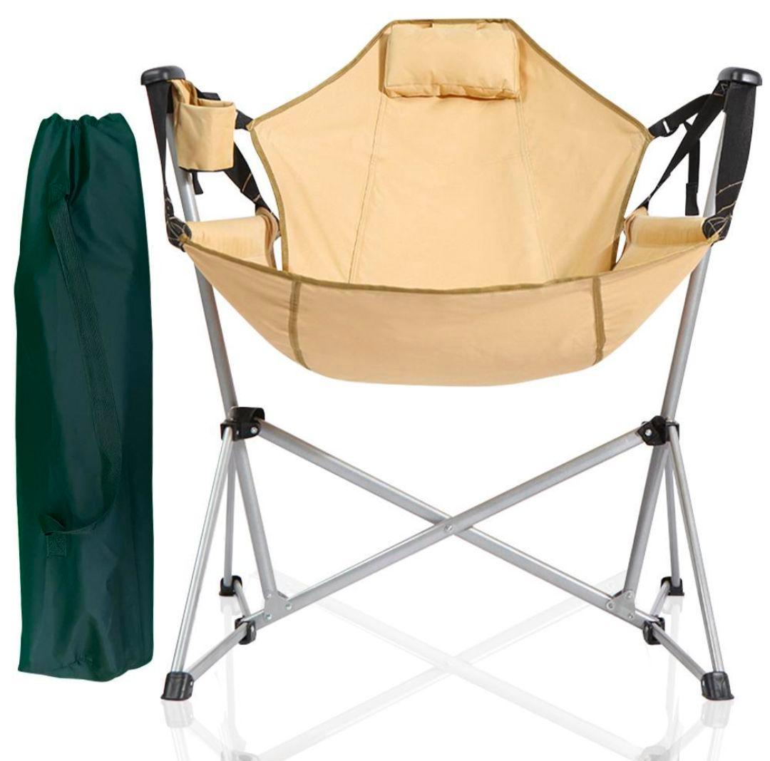【[新品】折りたたみ式ハンモックチェア ベージュ軽量＆コンパクト1人用アウトドア