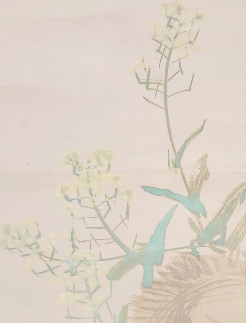 【春郊図(菜花にひよ子)】森月城 2690 ヒヨコ 春掛 肉筆 共箱 掛け軸