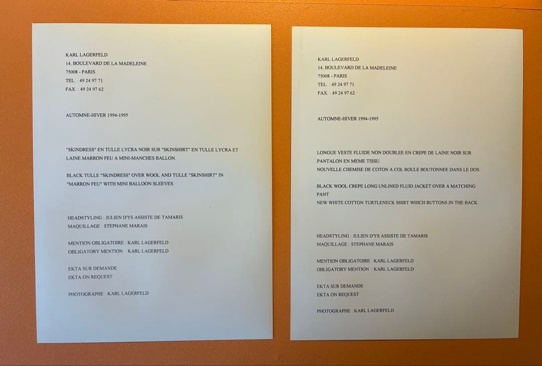 【超希少・完品】カール・ラガーフェルド 94/95AW プレス限定資料 非売品