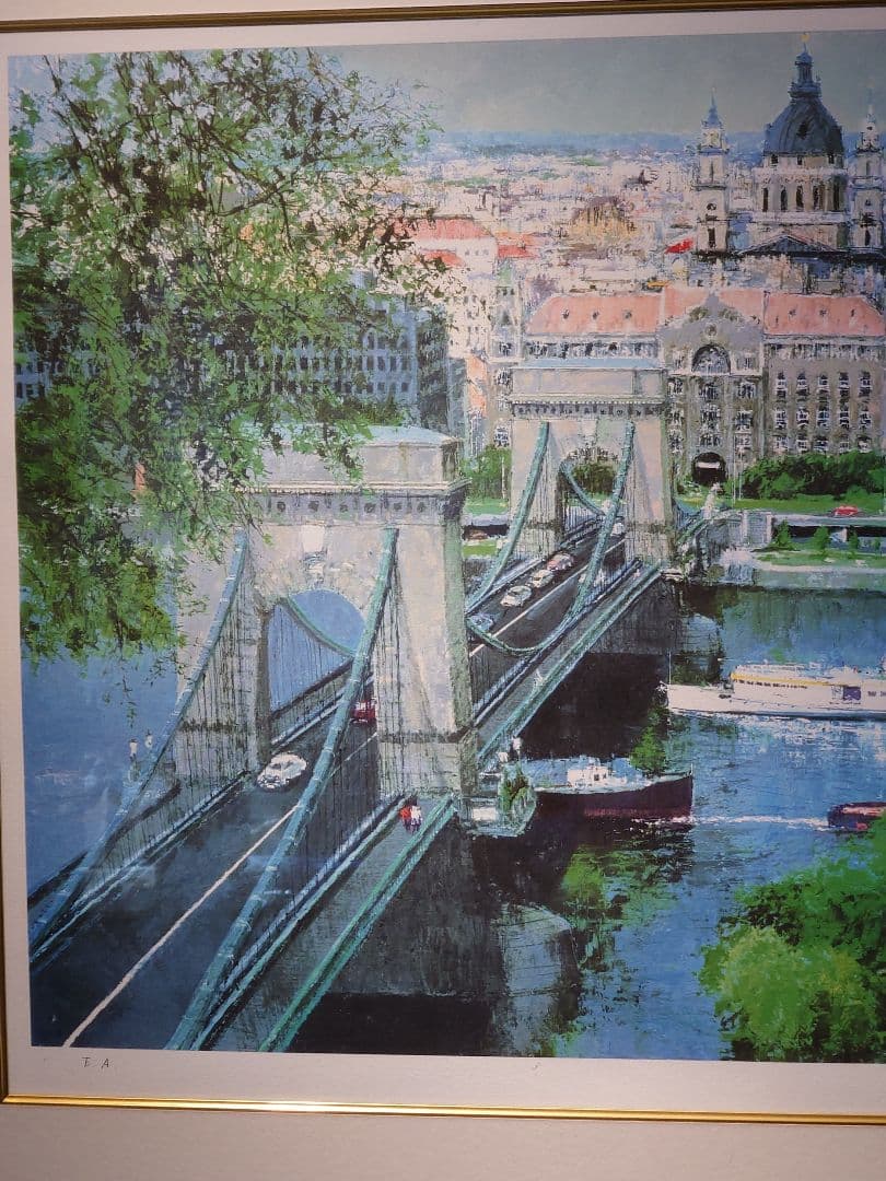 【特別価格、リトグラフ、真作】小田切訓『ドナウの橋』、直筆サイン、エディション入