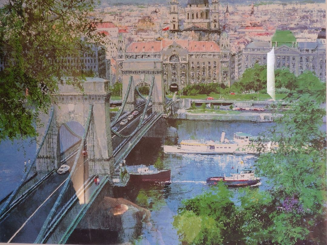 【特別価格、リトグラフ、真作】小田切訓『ドナウの橋』、直筆サイン、エディション入