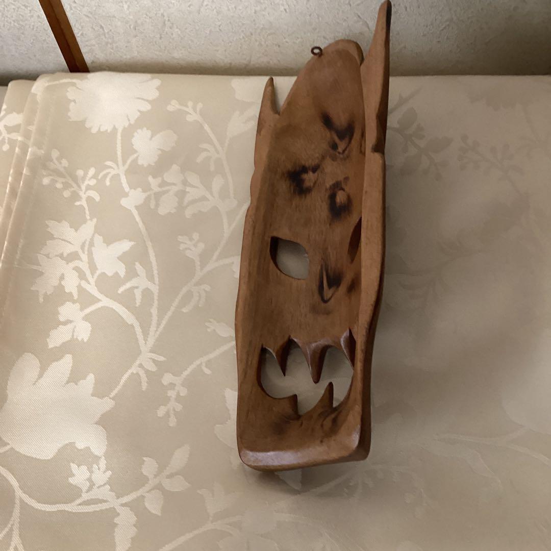 木彫　魔除け面　【壁掛　民藝　木彫巧藝】　インテリア壁掛