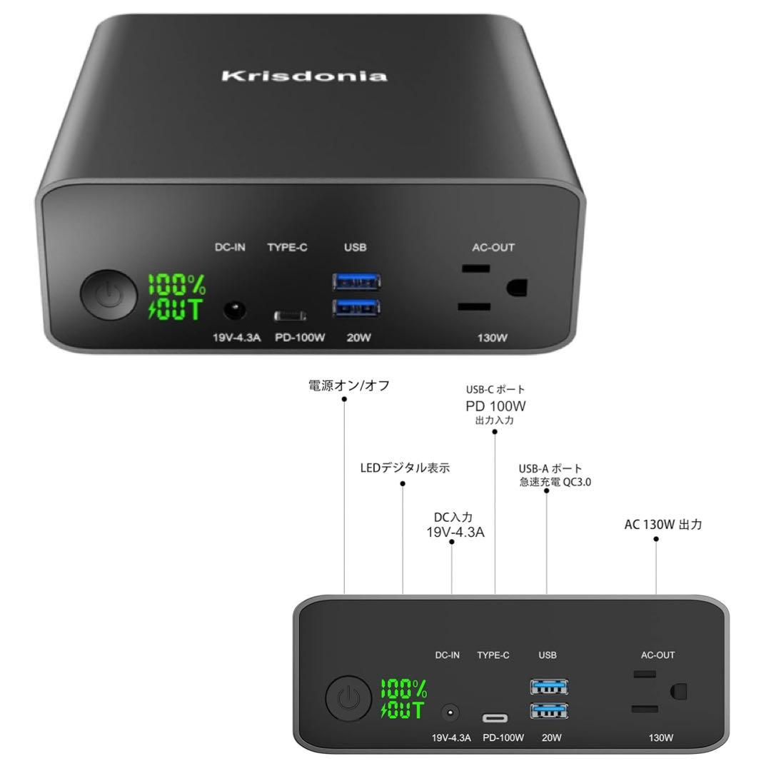 ポータブル電源 AC出力対応130W 車中泊 緊急・災害時 大容量 USBC充電