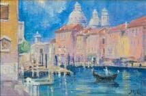 【真作】絵画　油彩　ヴェネツィアの運河風景　ゴンドラのある街並み　Y159