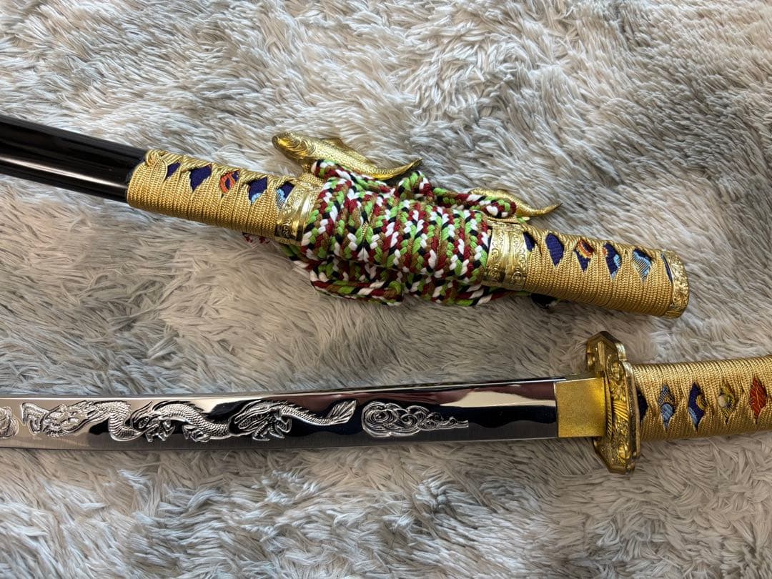 吉祥登竜門陣太刀 【美品】観賞用 模造刀 日本刀 鯉 スタンドセット 掛け台付き