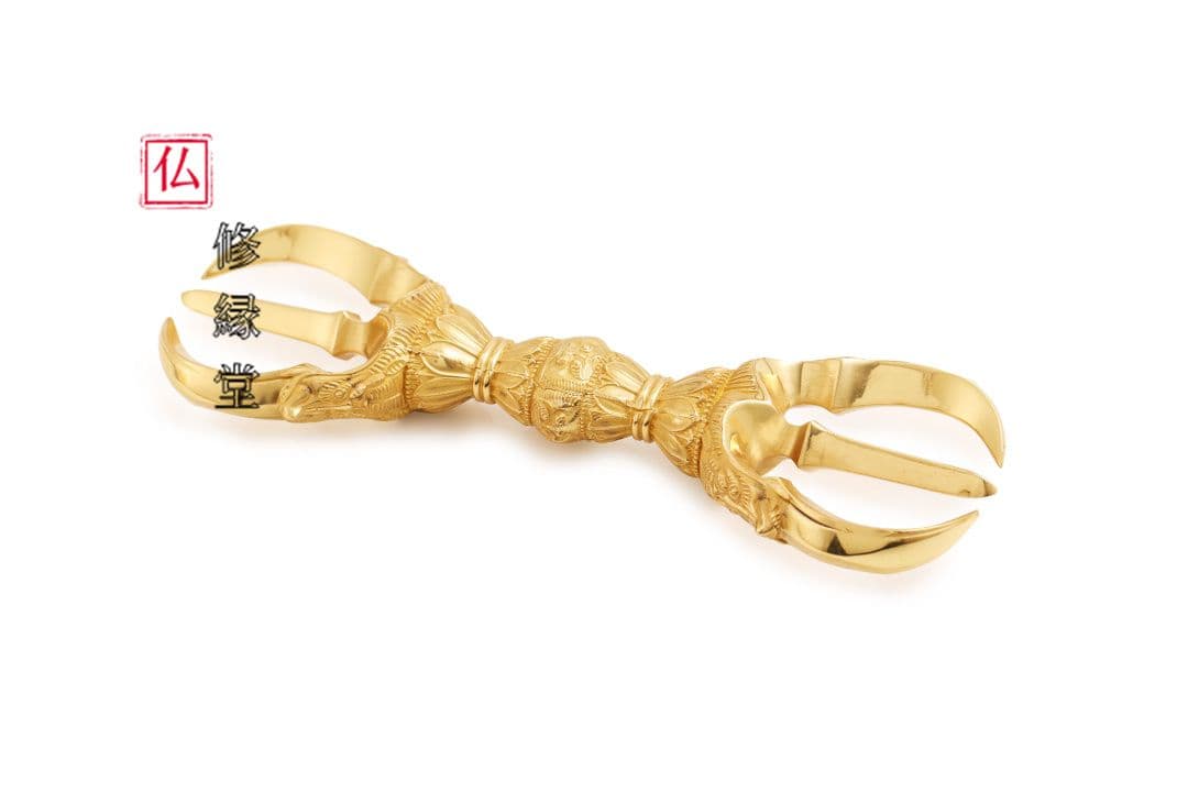 【修縁堂】寺院用仏具 鬼面三鈷杵 バジュラ希少vajra 密教法具古美術品