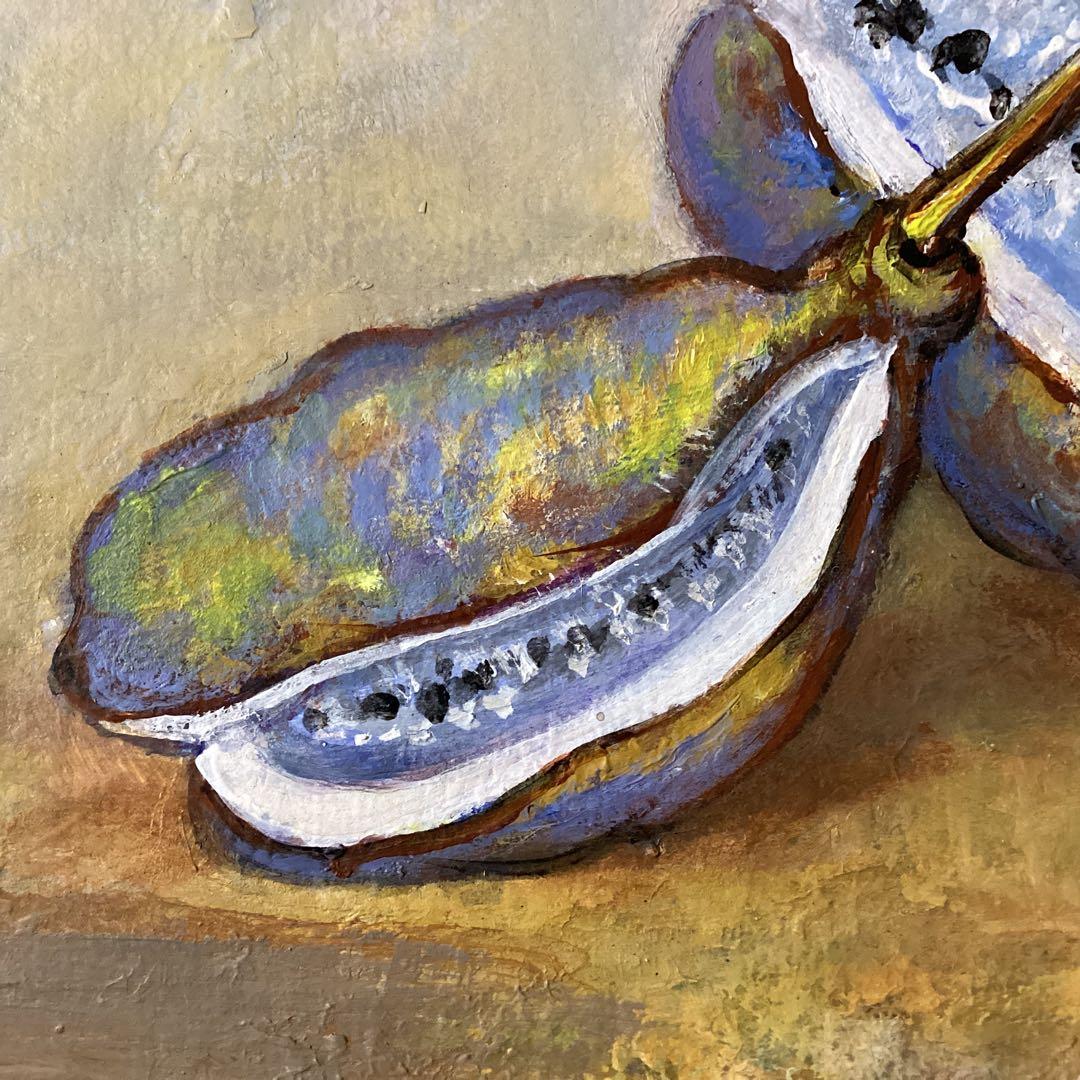 藤田嗣治在銘油彩画　色紙絵【　アケビ図　】　サイン有り額装前面ガラス仕様　即決品