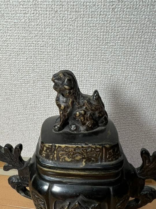 476 銅製　高足獅子香炉　時代物