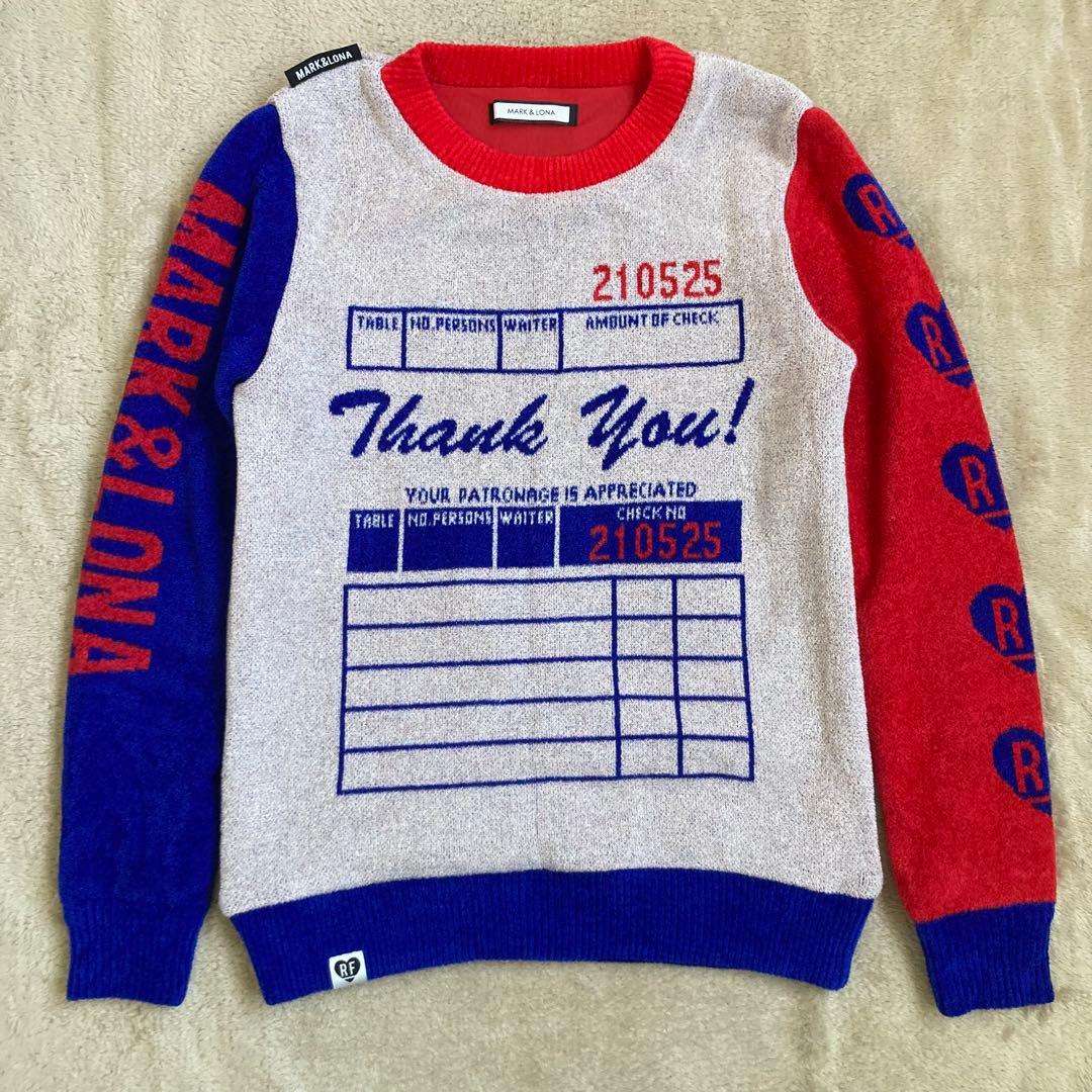 極美品 マークアンドロナ 近年 防風 裏地付 セーター スニード 配色切替ニット