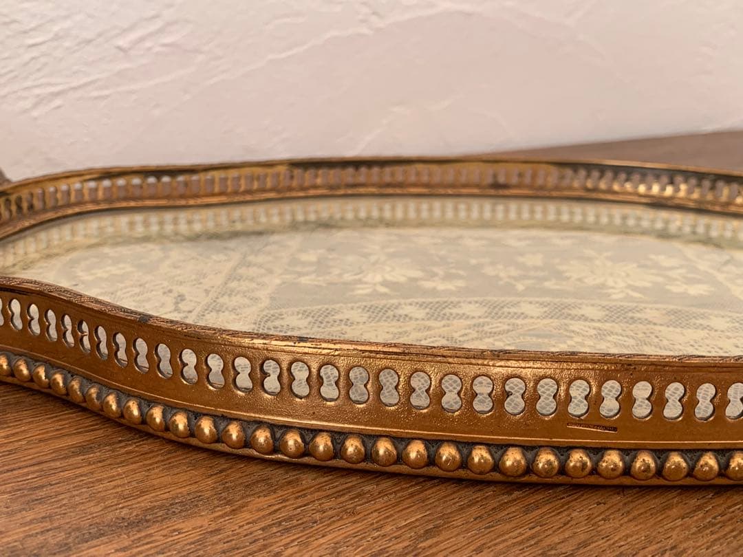 訳あり　フランスアンティーク　トレー　レース　ブロカント