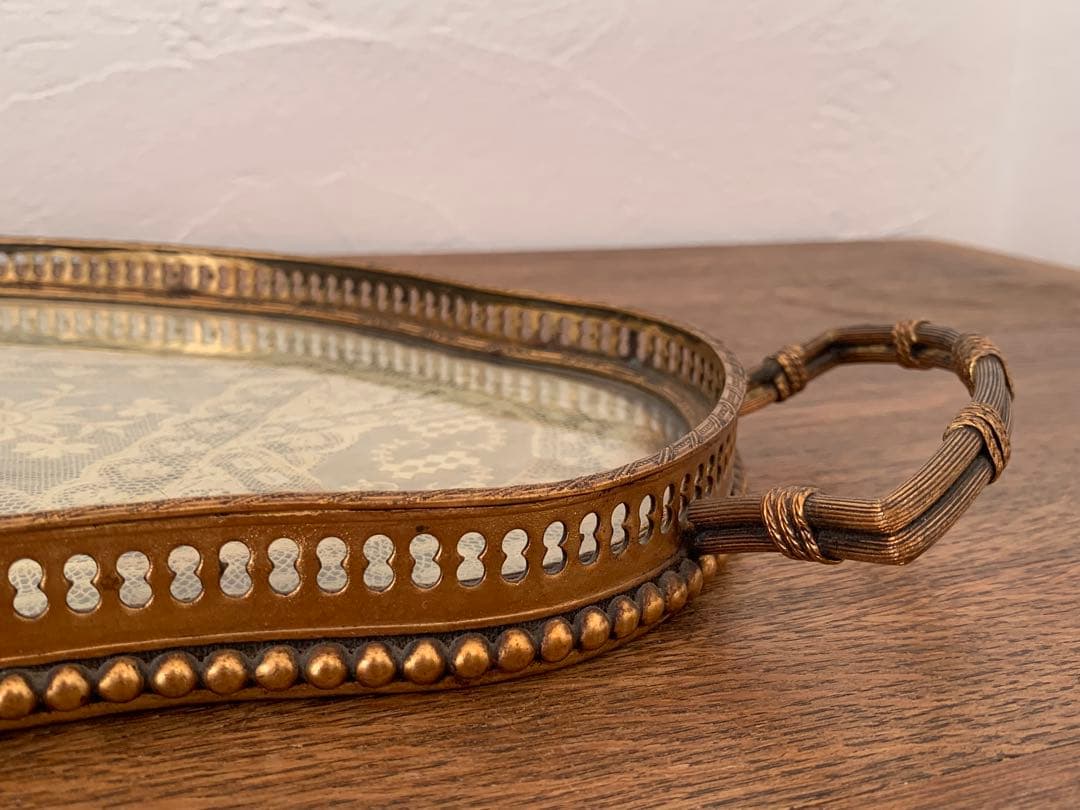 訳あり　フランスアンティーク　トレー　レース　ブロカント