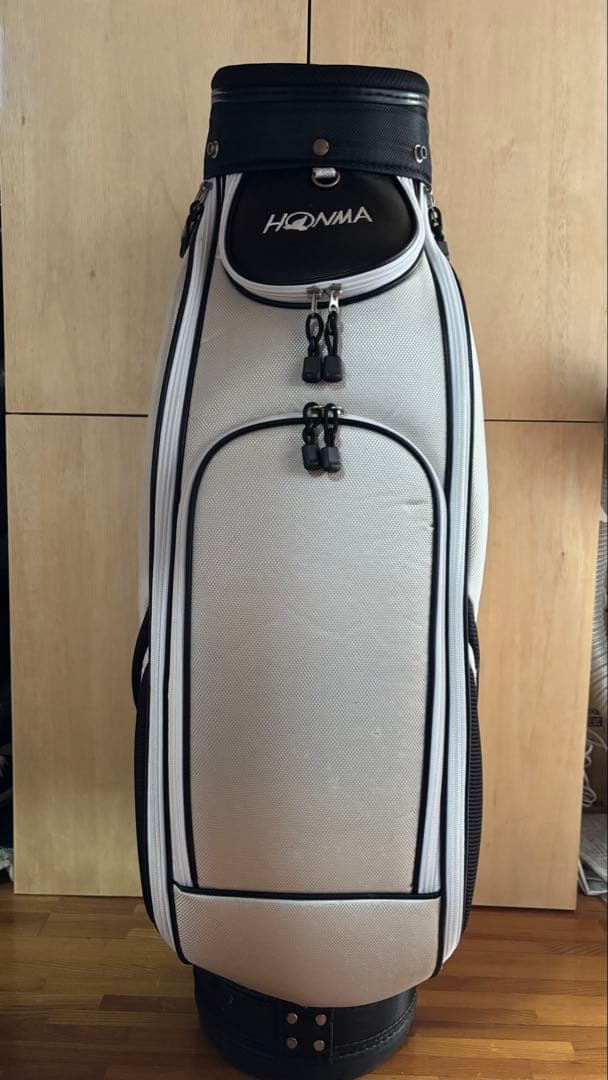 【Mr-K】HONMA キャディバッグ ホワイト/ブラック フード付き