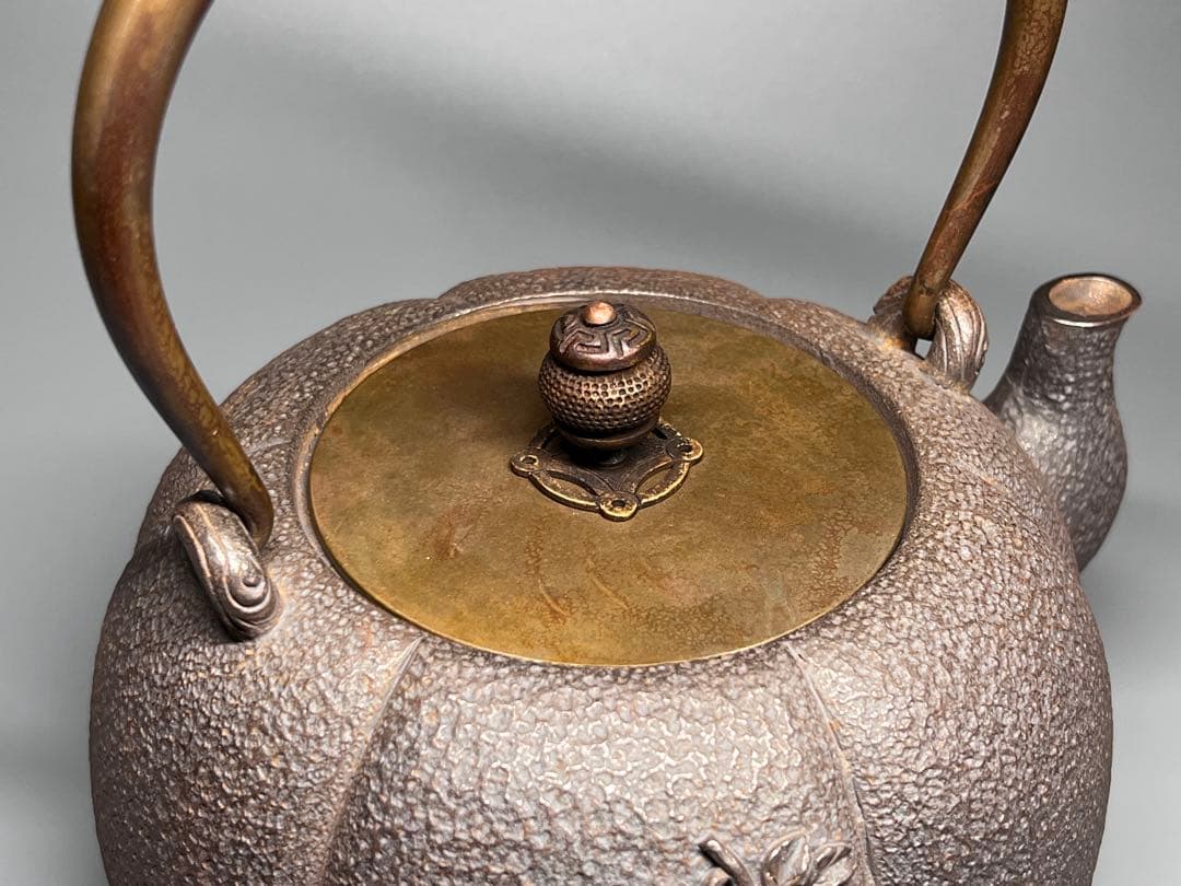 古美術　南部鉄器　鉄瓶　南瓜形　かぼちゃ　鉄分補給　IH直火対応1.2L　茶道具