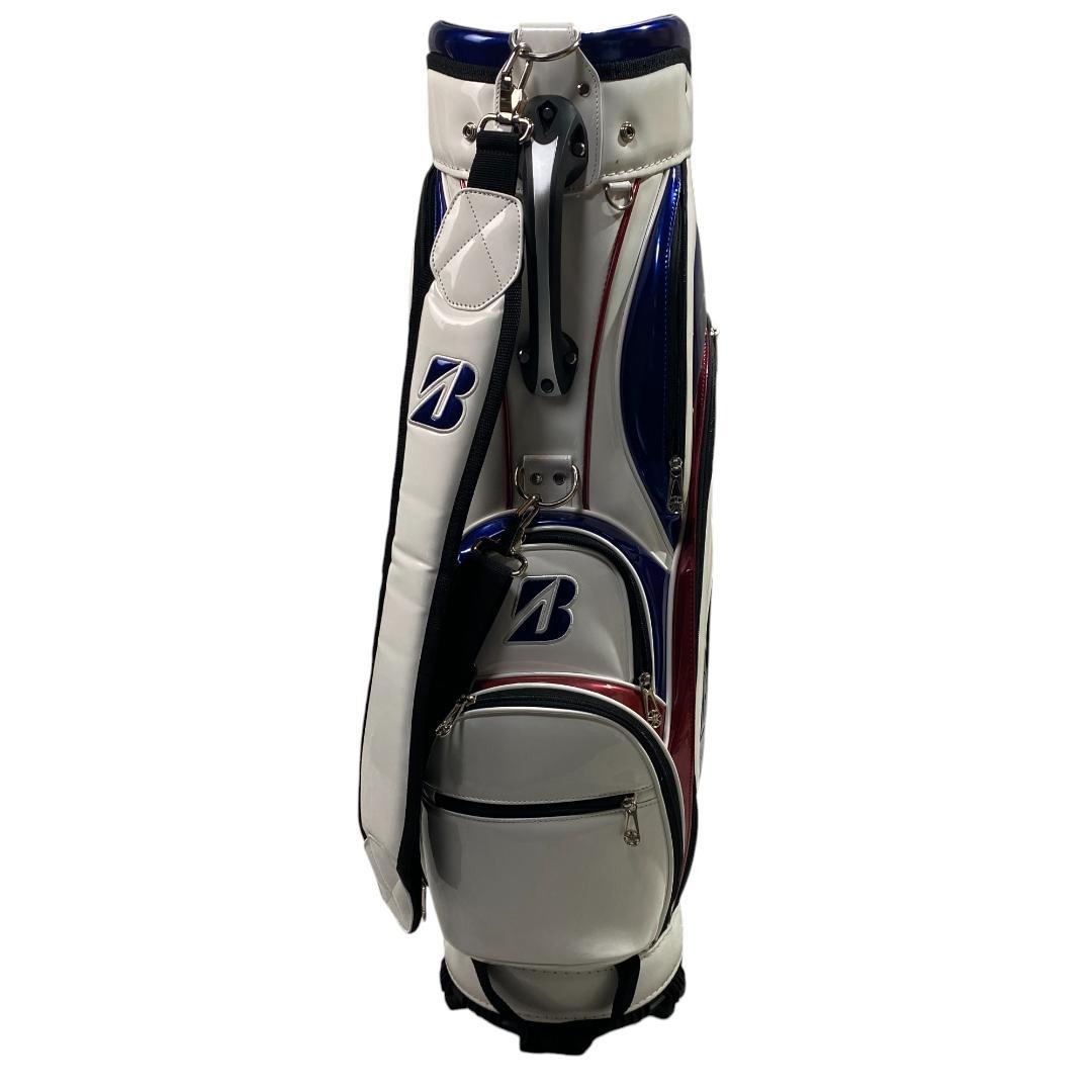 ブリヂストン ゴルフ エナメル キャディバッグ ホワイト ブルー 9型 5分割
