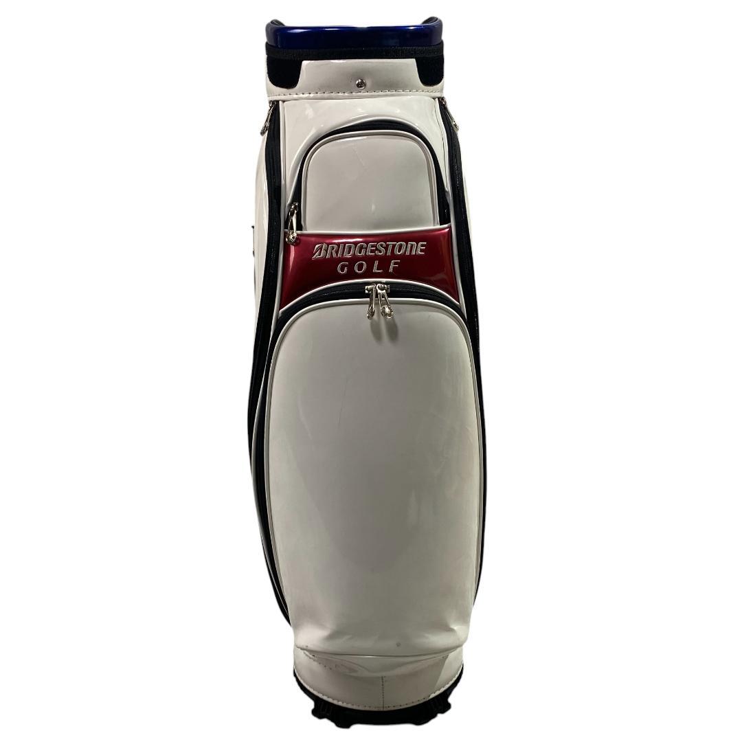ブリヂストン ゴルフ エナメル キャディバッグ ホワイト ブルー 9型 5分割