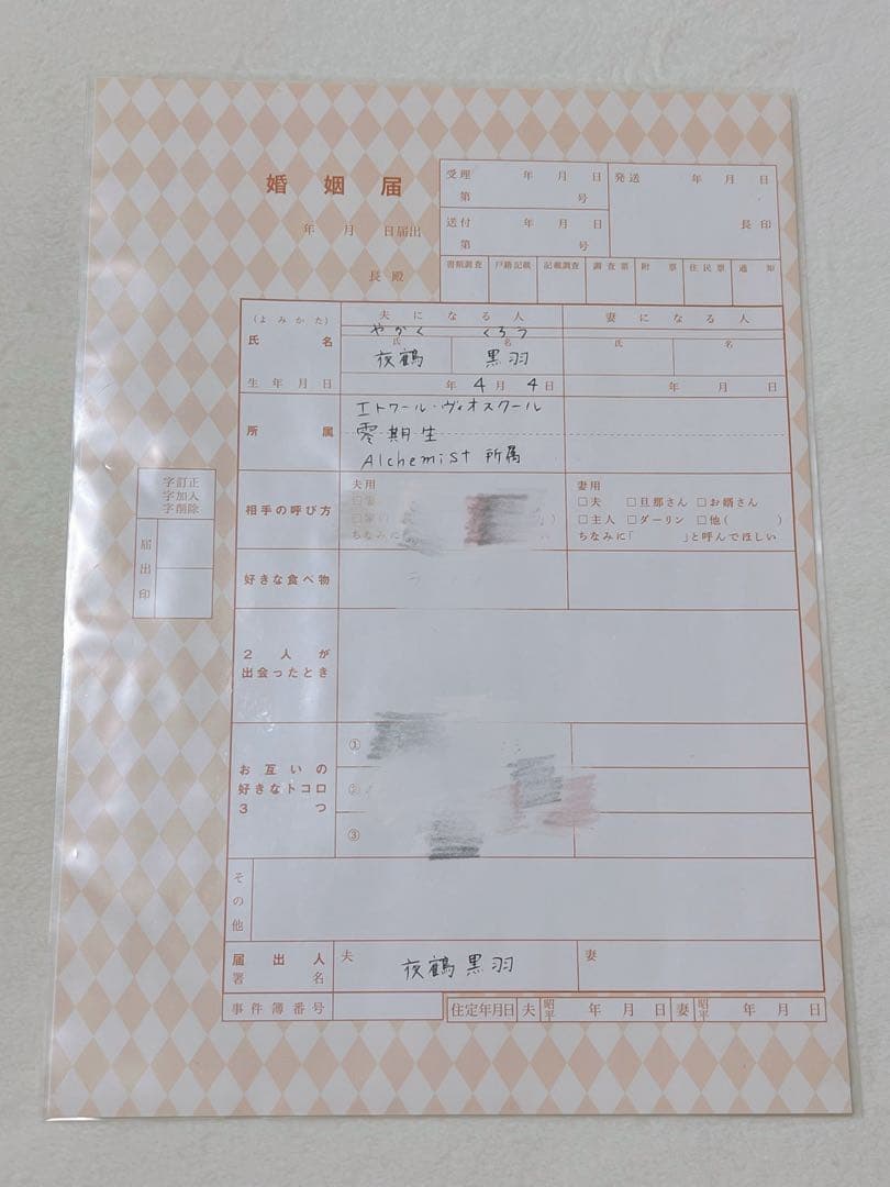 アイチュウ 黒羽 婚姻届