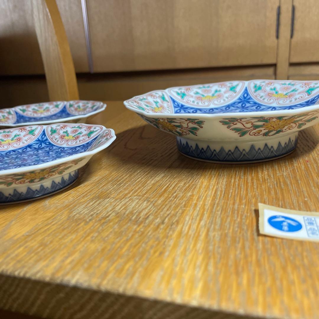 鍋島焼　其泉　色鍋島麻葉紋銘々皿　3枚　箱なし