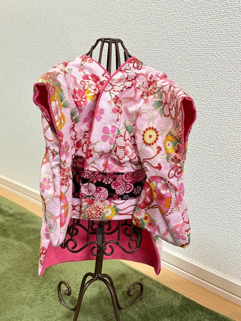 ★新作★完成品☆犬服☆つまみ細工帯飾り付き 犬用着物女の子用 華 ピンクSサイズ