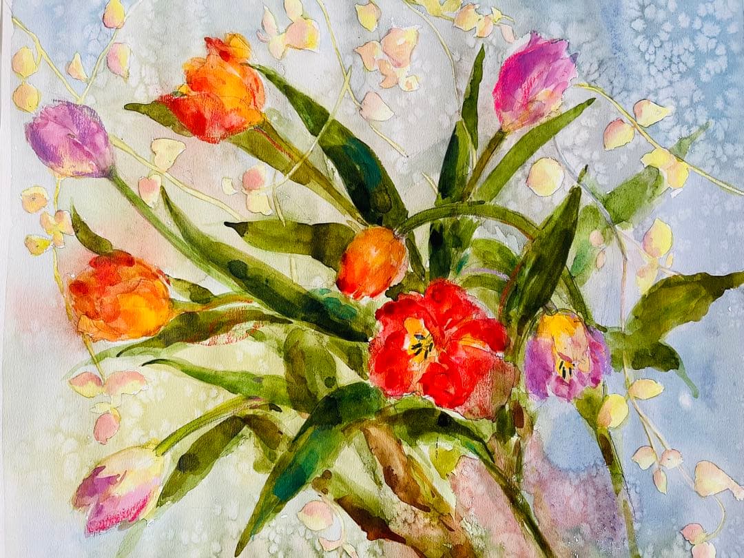 踊るチューリップ　水彩画