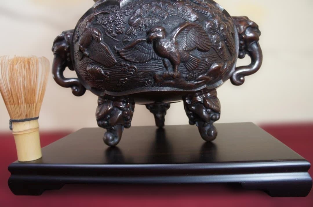 ★美品 高岡銅器 瑞峰作 新特大花鳥 高級銅製香炉 工芸作家造送料込み