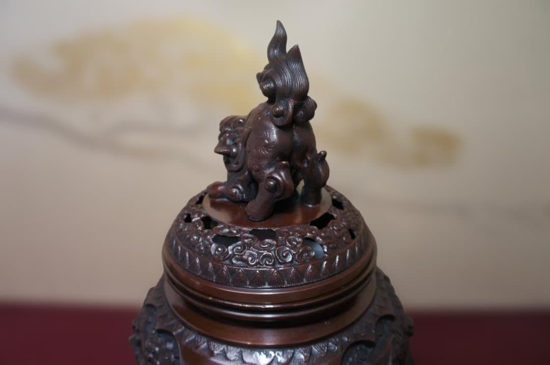 ★美品 高岡銅器 瑞峰作 新特大花鳥 高級銅製香炉 工芸作家造送料込み