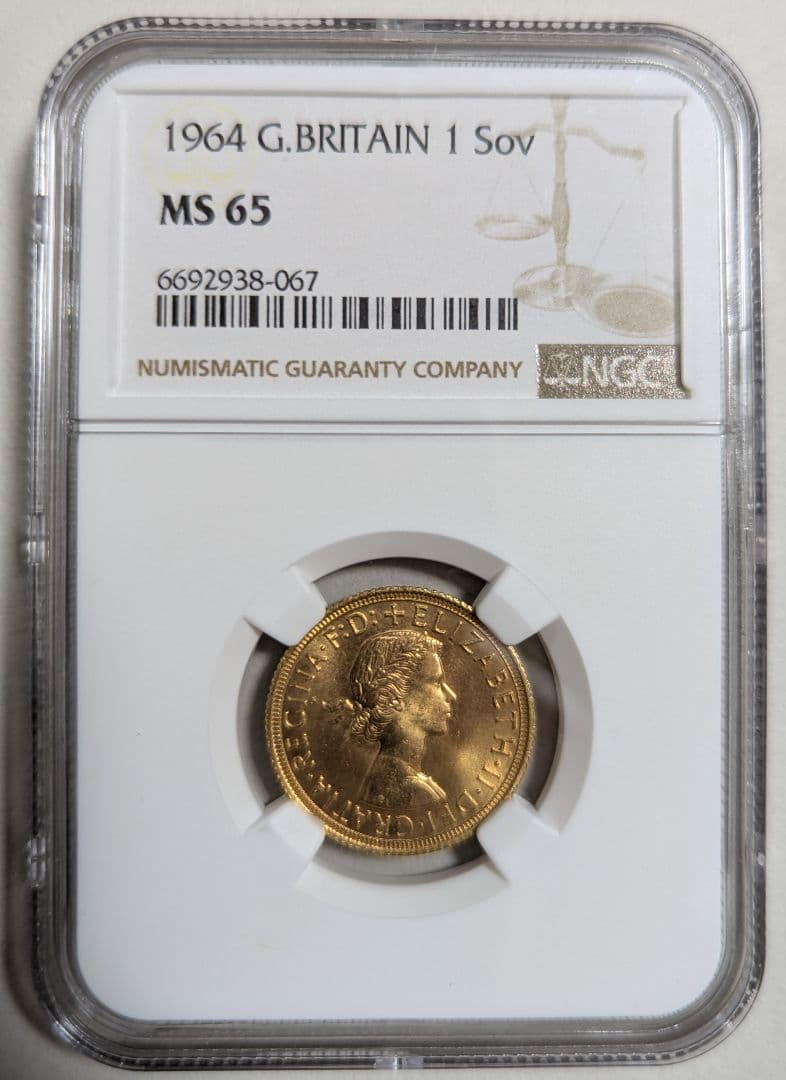 1964年/NGC/MS65/ヤングヤング/ソブリン金貨/エリザベス２世