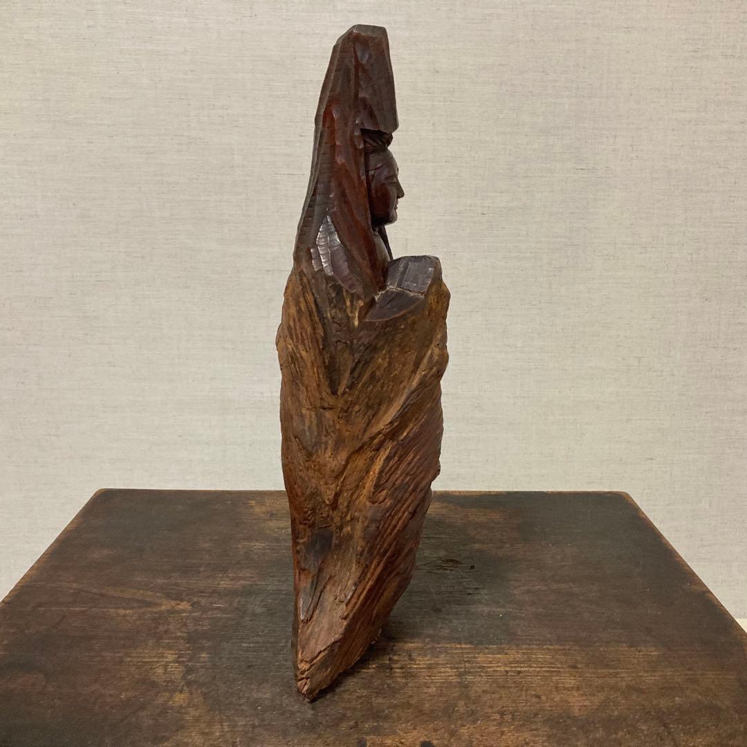 観音 菩薩 仏像 置物 オブジェ 木彫り 彫刻 木製 美術 工芸品 骨董 レトロ