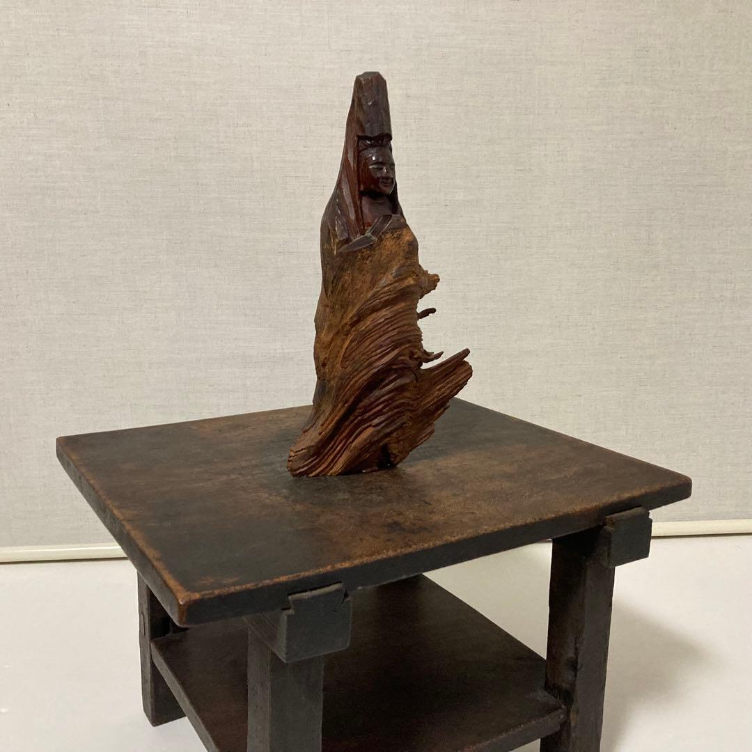 観音 菩薩 仏像 置物 オブジェ 木彫り 彫刻 木製 美術 工芸品 骨董 レトロ