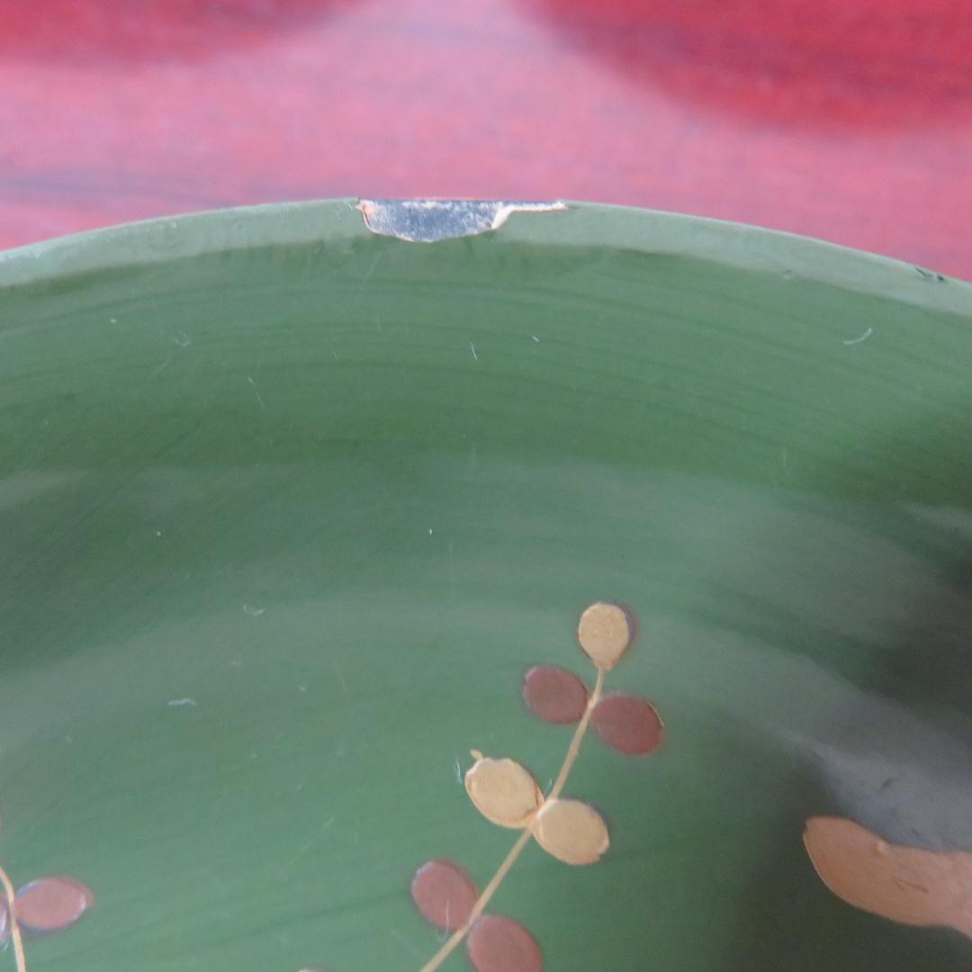 緑吸物碗 青地 盃 蒔絵 大根 カブ 8ケ 傷 欠け スレ 明治頃 希少 漆器