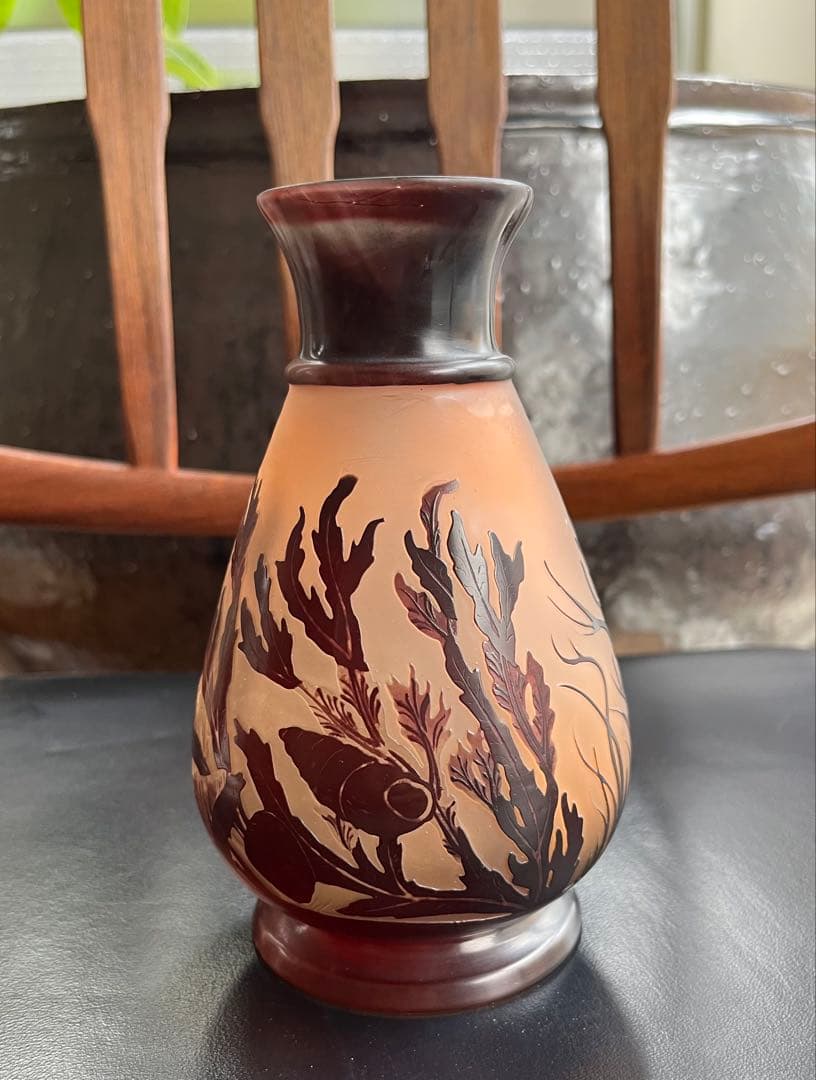 エミール、ガレ海藻彫刻 花瓶　本物保証