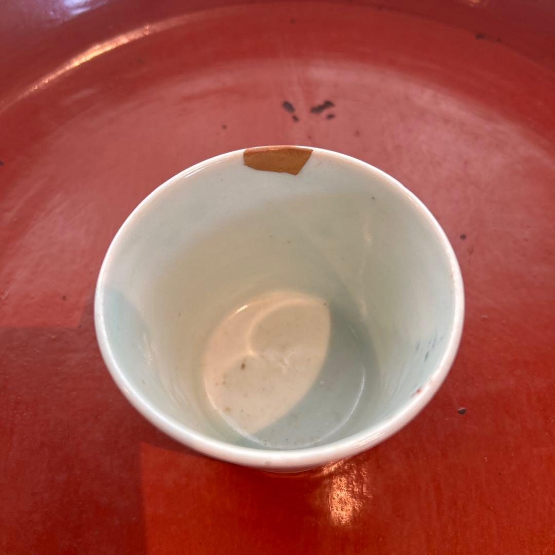 古伊万里　染め付け　蕎麦猪口　江戸中期　金継ぎ有り