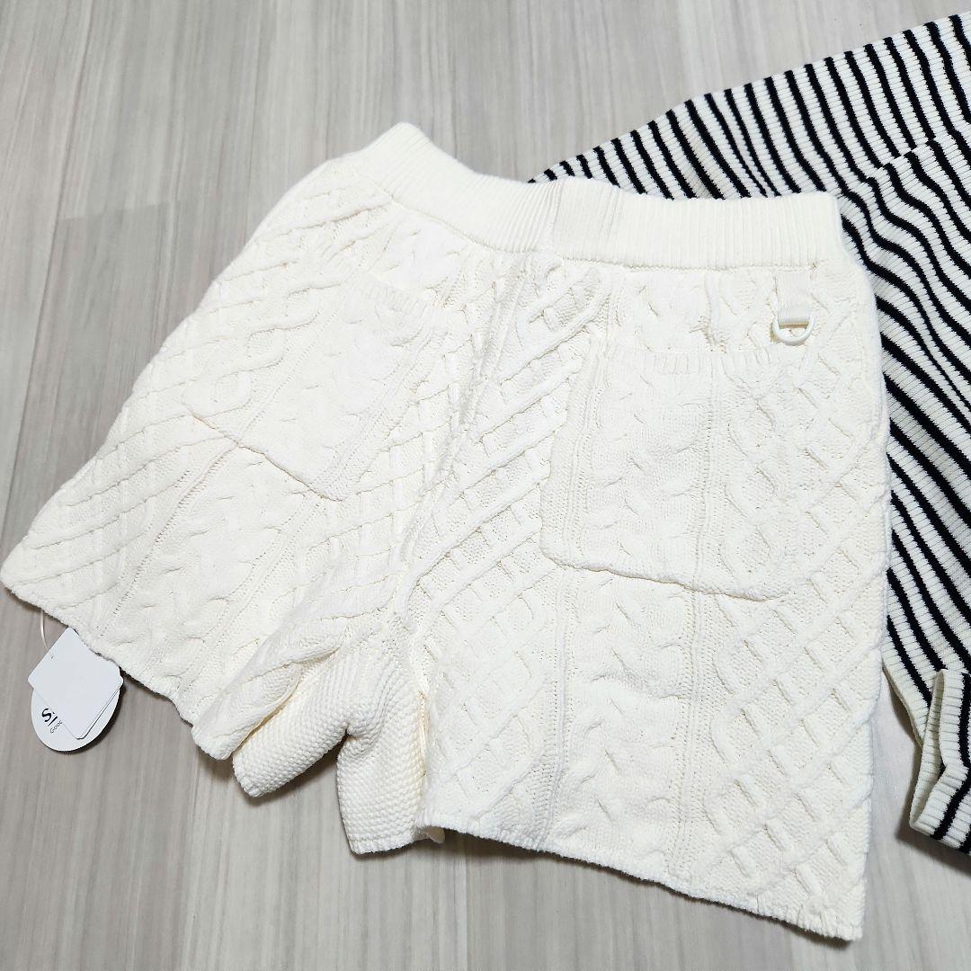 新品☆sandie☆ゴルフ2点セットショートパンツ防風 発熱リブニット M 紺白