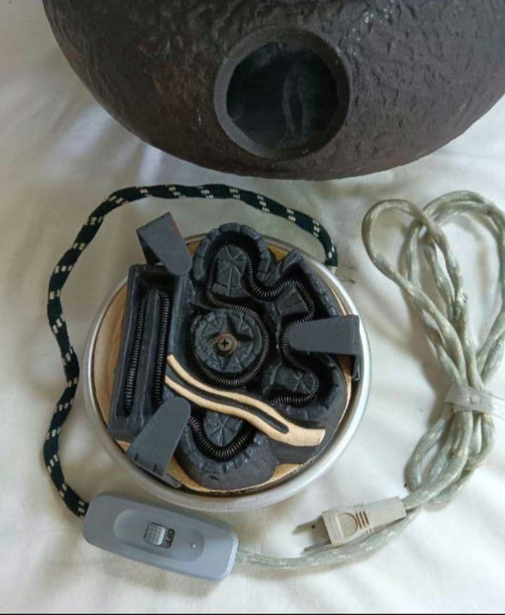 電気式火鉢　風炉型電熱器　茶道具　コード式火鉢　取り外し可能　アンティーク鋳鉄製