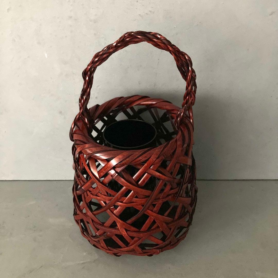 【未使用】花籠 籠花入 かやごもり 花器 茶道具 37cm×24cm