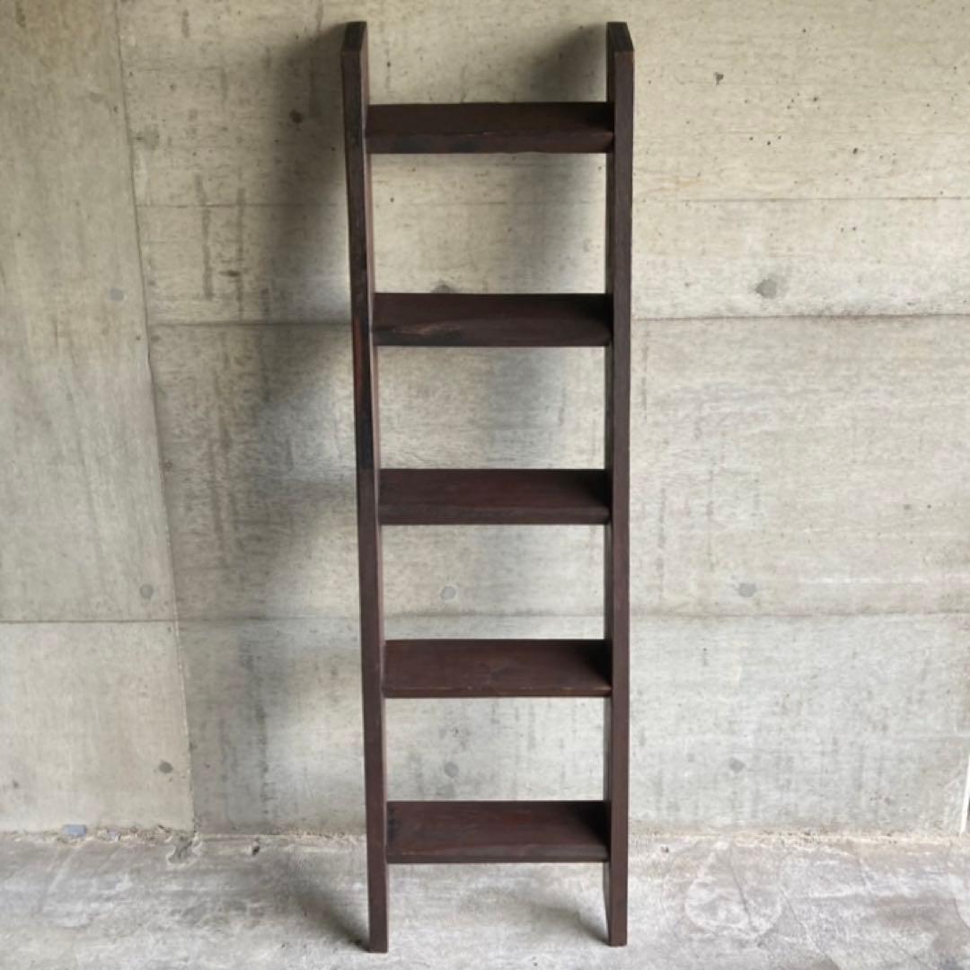 古い味のある梯子 はしご 階段 大型 棚 台 ラック 5段 木製 古民家 レトロ