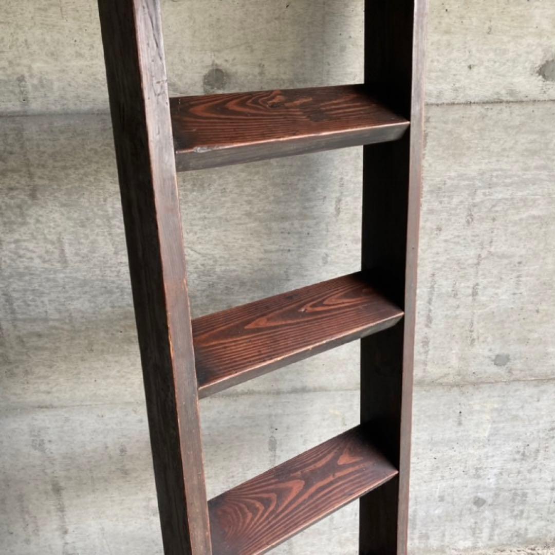 古い味のある梯子 はしご 階段 大型 棚 台 ラック 5段 木製 古民家 レトロ