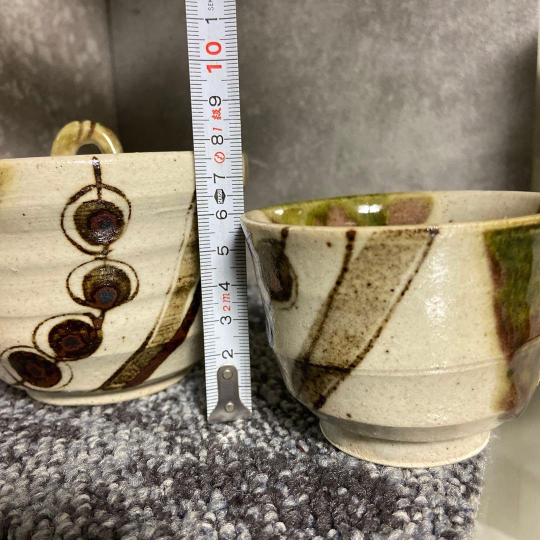 美濃焼　織部　作家物　陶印　茶器セット　煎茶揃い　宝瓶　湯呑