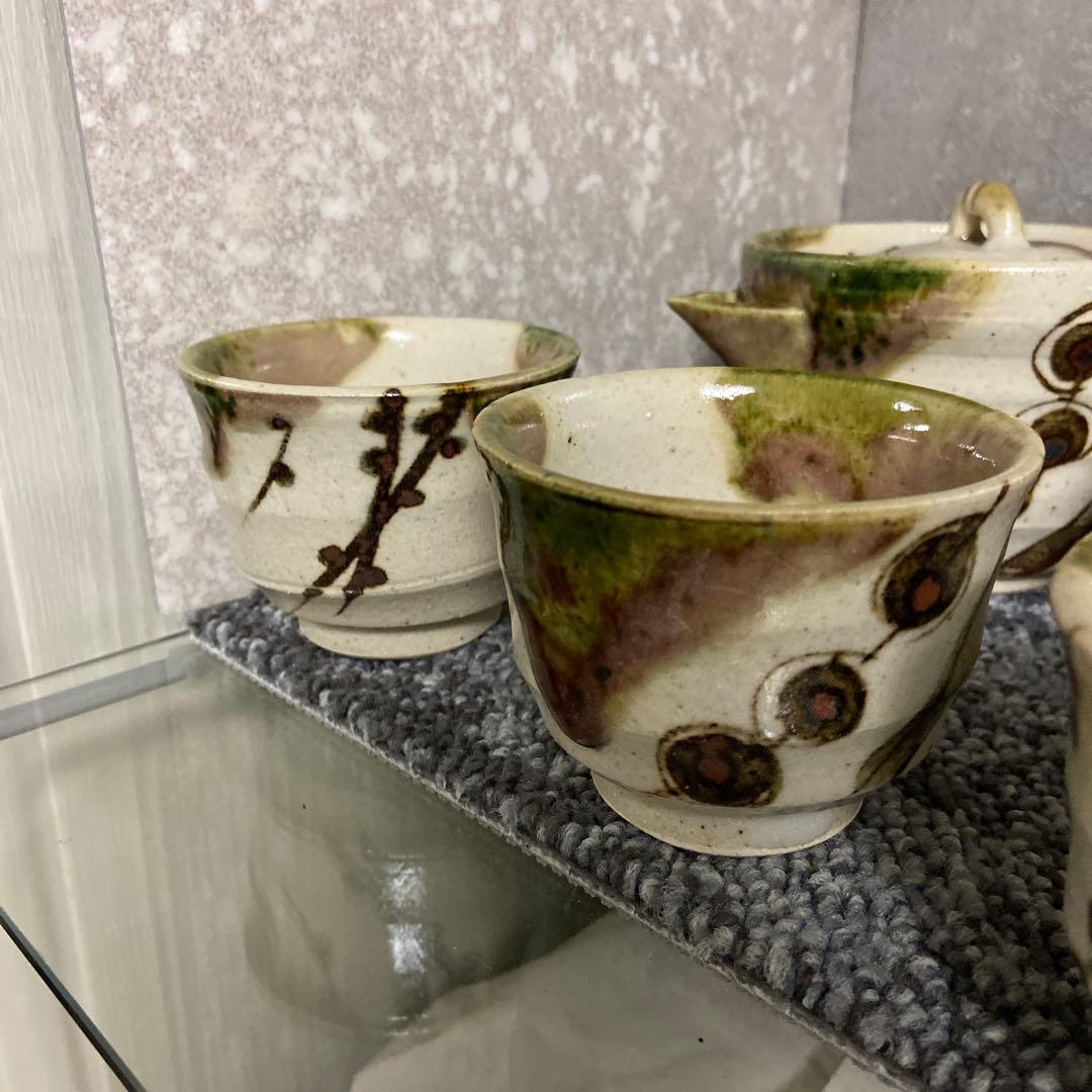 美濃焼　織部　作家物　陶印　茶器セット　煎茶揃い　宝瓶　湯呑