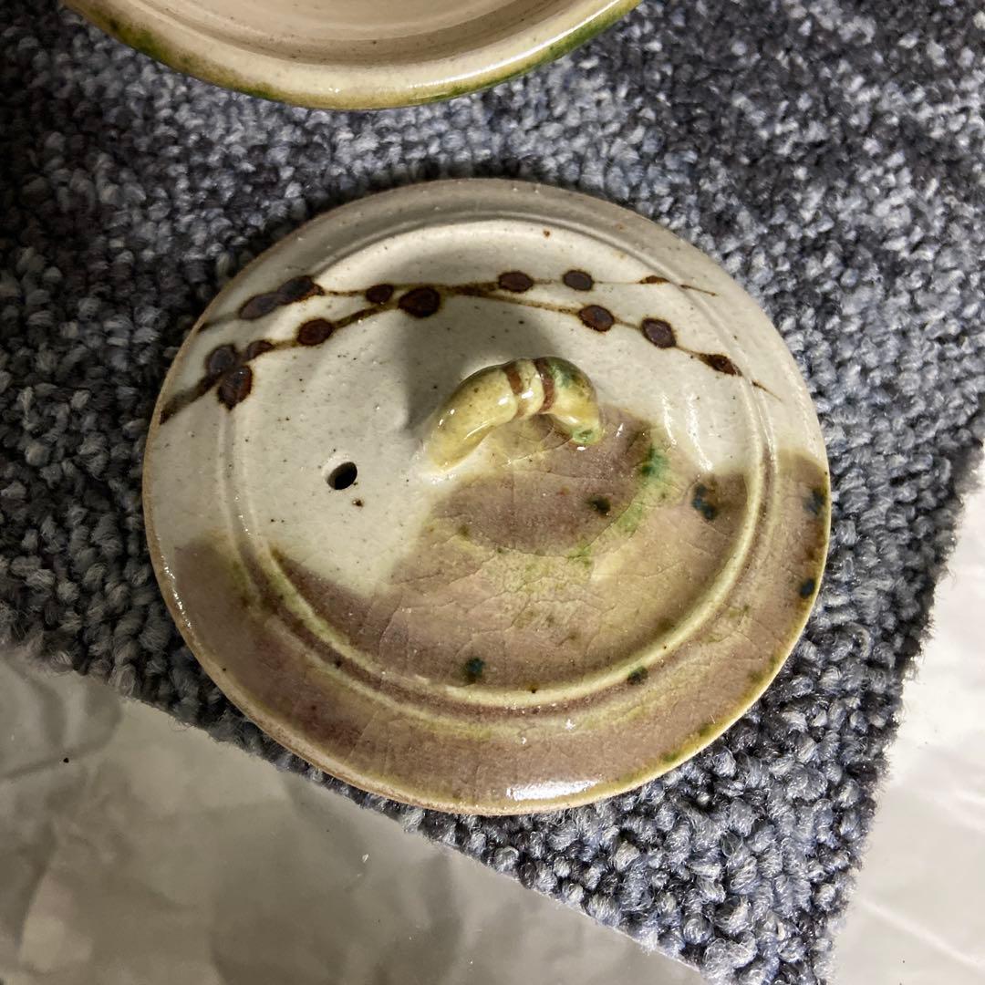 美濃焼　織部　作家物　陶印　茶器セット　煎茶揃い　宝瓶　湯呑