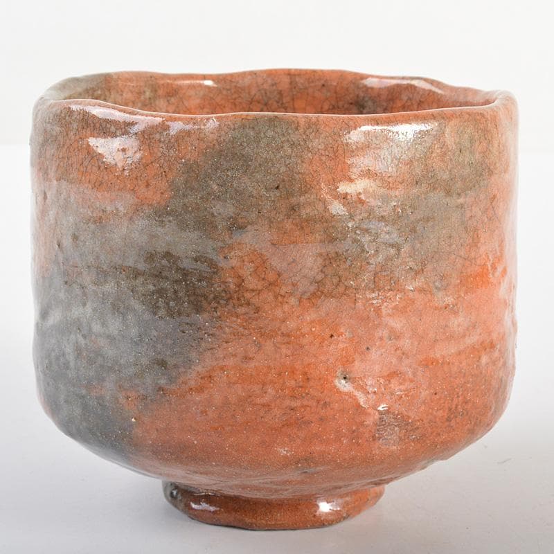 九代楽吉左衛門　了入作　赤楽茶碗　吸江斎箱書 　十三代惺入識箱　D　R6695