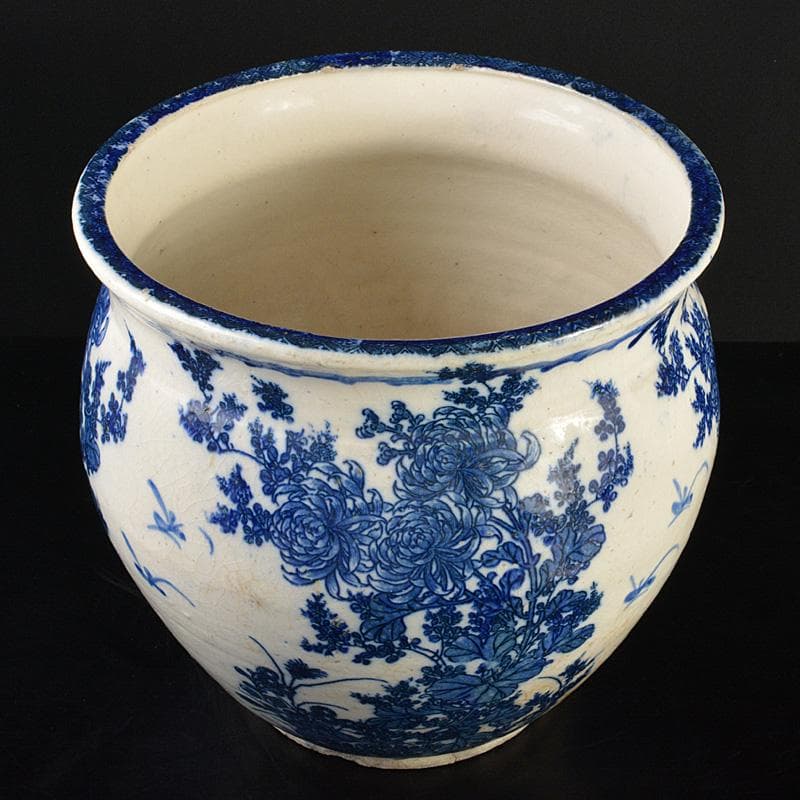 瀬戸焼　古瀬戸染付　菊文　壷　M　R7323F