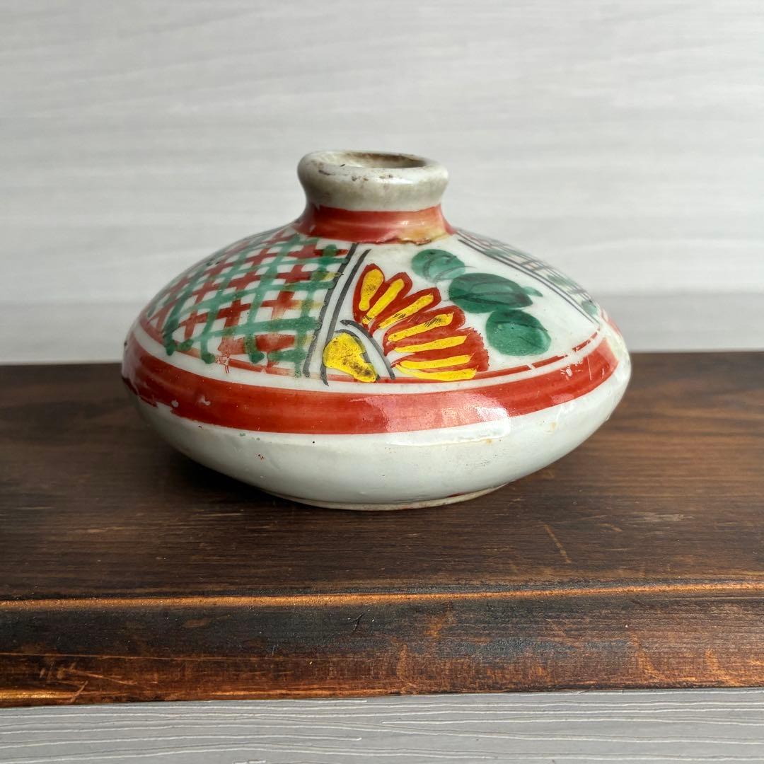 色絵油壺　骨董　時代物　一輪挿し　茶道具　古民具　インテリア　置物　花瓶