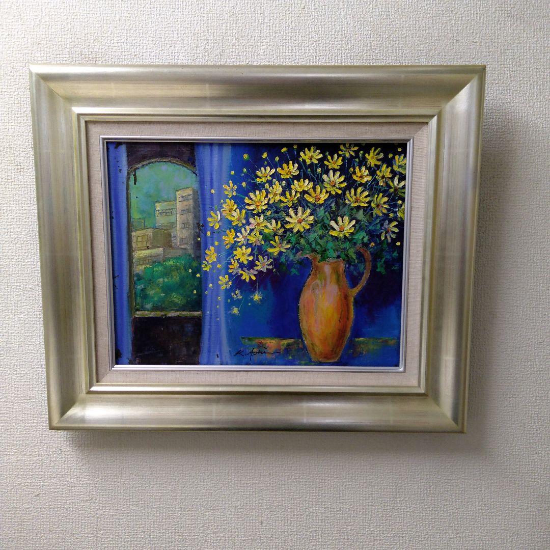 肉質油絵　横　F6 花と花瓶　青木今陽　額装仕上げ品