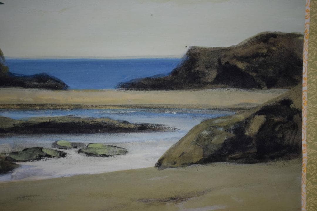 真作/中島光輪/椿の海辺図/桐共二重箱付/布袋屋掛軸HH-851