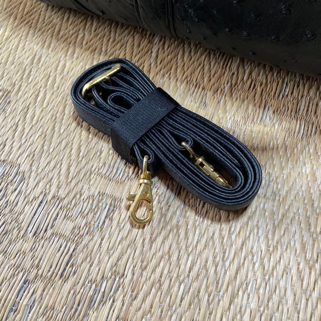 美品 オーストリッチ ボストンバッグ 黒 ブラック 2WAY 旅行 バック