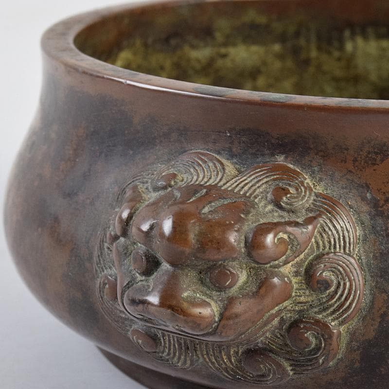 NM　中国　古銅　双獅子耳香炉　在銘　M　R9067