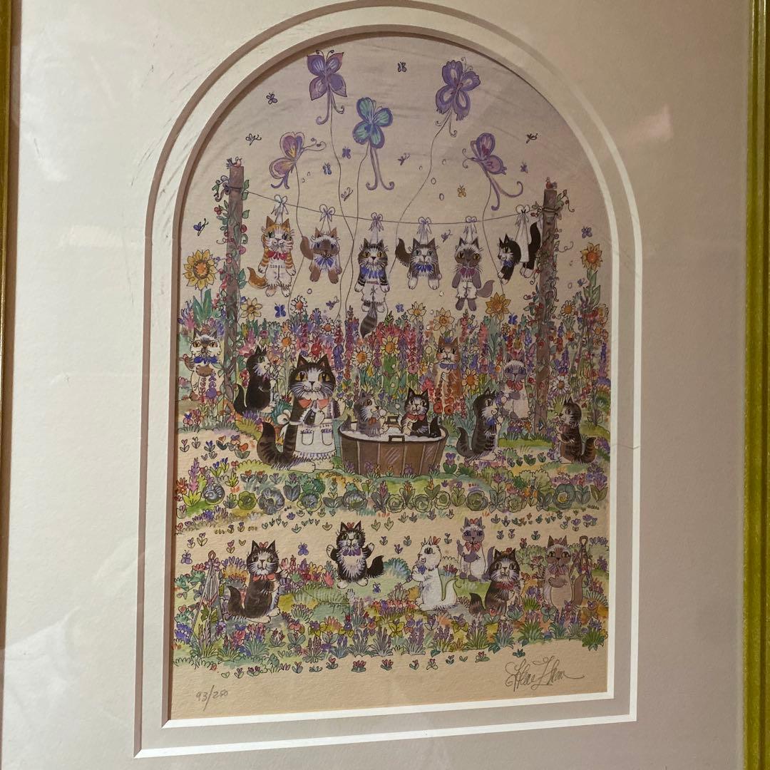 ダイアンエルソン リトグラフ 版画 93/250 猫のアート 限定品