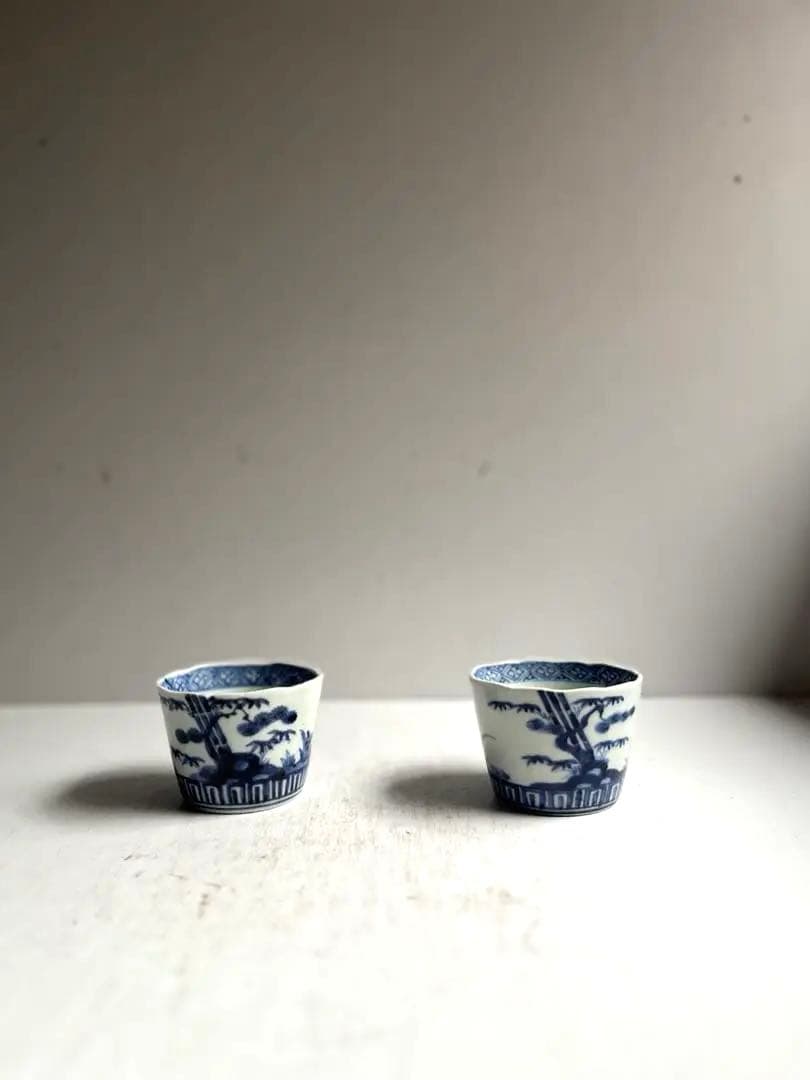 【かいわれ様リクエスト】496 骨董 古伊万里 染付 蕎麦猪口 ❶ 2点